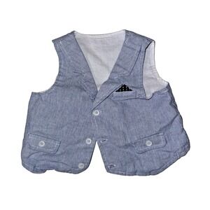 6 Months Baby Boy Vest In Blue With Pocket Hanky In Dark Blue‎ With Polka dots.